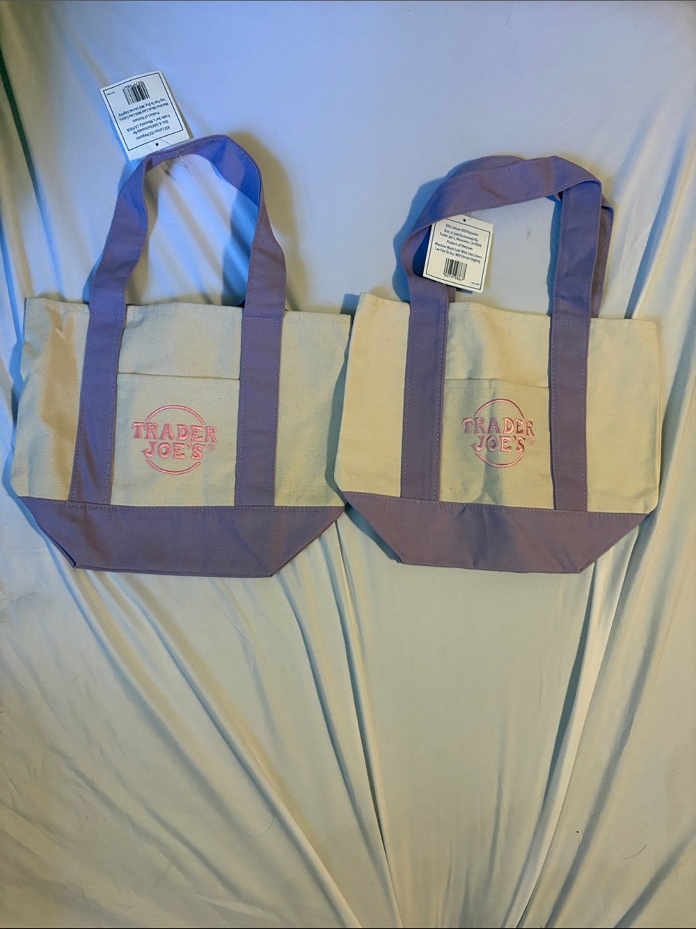 NWT Trader Joe’s Set of 2 Mini Purple Pastel Canvas Tote Bag Collection